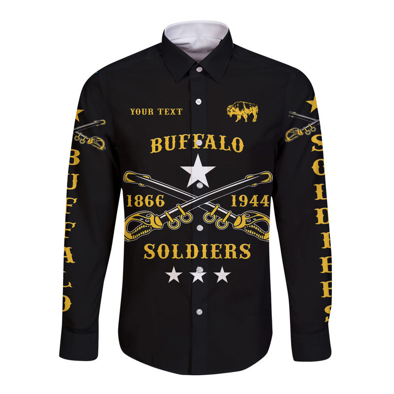 (Custom Personalised) Buffalo Soldiers Hawaii Long Sleeve Button Shirt African American Military Simple Style - Black LT8 - Wonder Print Shop