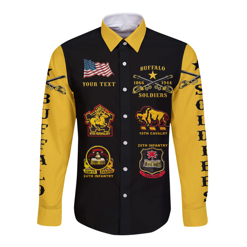 (Custom Personalised) Buffalo Soldiers Hawaii Long Sleeve Button Shirt African American Military Original Style - Black Gold LT8 - Wonder Print Shop