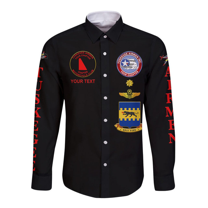 (Custom Personalised) Tuskegee Airmen Motorcycle Club Hawaii Long Sleeve Button Shirt TAMC Spit Fire Unique Style - Black LT8 - Wonder Print Shop