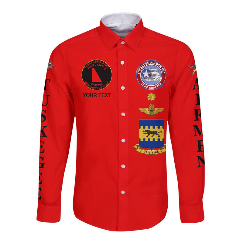 (Custom Personalised) Tuskegee Airmen Motorcycle Club Hawaii Long Sleeve Button Shirt TAMC Spit Fire Unique Style - Red LT8 - Wonder Print Shop
