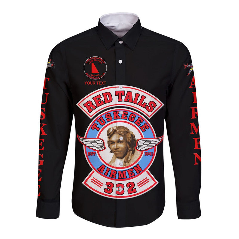 (Custom Personalised) Tuskegee Airmen Motorcycle Club Hawaii Long Sleeve Button Shirt TAMC Red Tails Original Style - Black LT8 - Wonder Print Shop