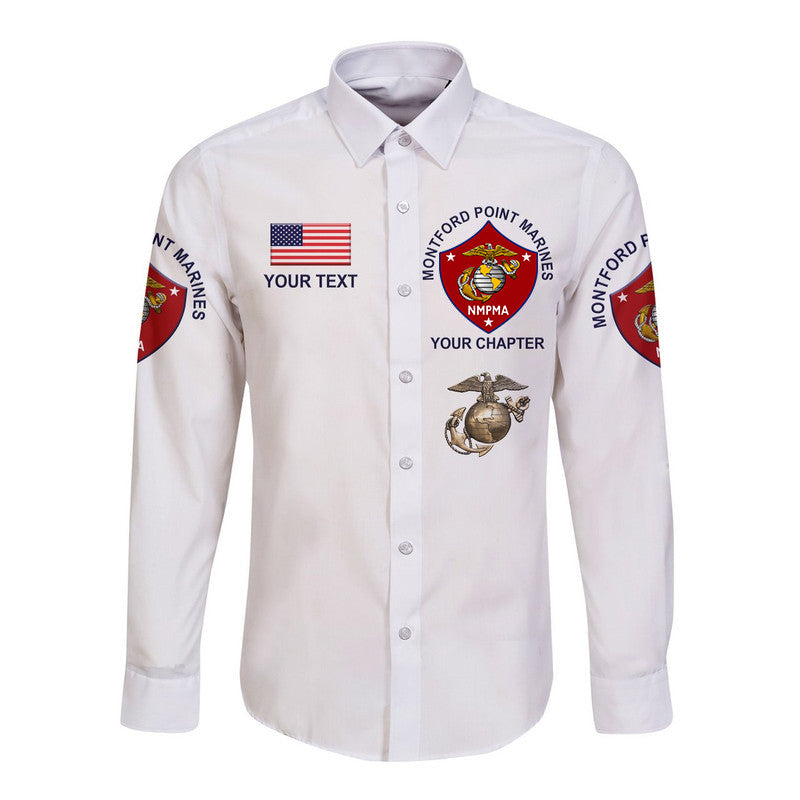 (Custom) Montford Point Marines Hawaii Long Sleeve Button Shirt African-American Marine Corps Simple - White LT8 - Wonder Print Shop