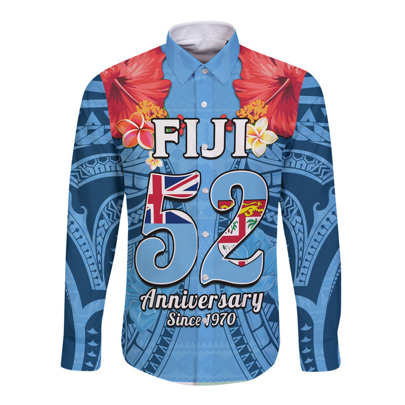 Fiji 1970 Long Sleeve Button Shirt Happy 52 Years Independence Anniversary - Wonder Print Shop