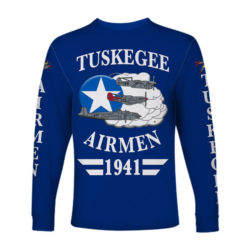 (Custom Personalised) Tuskegee Airmen Long Sleeve Shirt The Blue Tails Simple Style - Blue LT8 - Wonder Print Shop