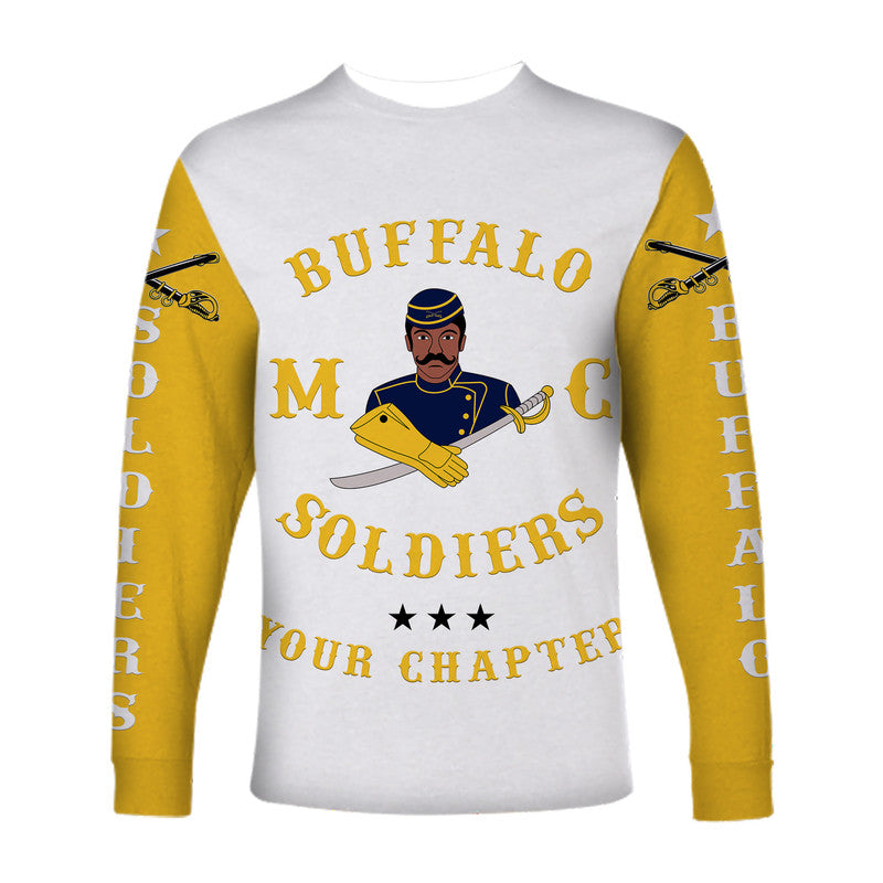 (Custom Personalised) Buffalo Soldiers Motorcycle Club BSMC Long Sleeve Shirt Simple Style - White Gold LT8 - Wonder Print Shop