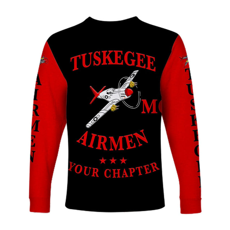 (Custom Personalised) Tuskegee Airmen Motorcycle Club Long Sleeve Shirt TAMC Spit Fire Unique Style - Black Red LT8 - Wonder Print Shop