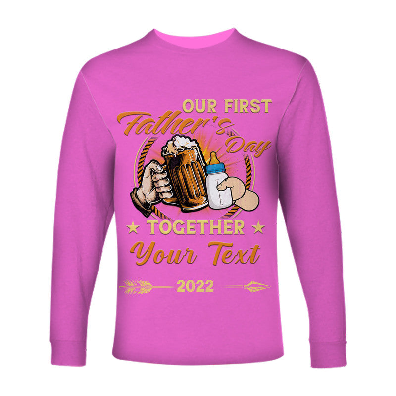 (Custom) Father Day Long Sleeve Shirt Our First Father Day Simple Style - Pink LT8 - Wonder Print Shop