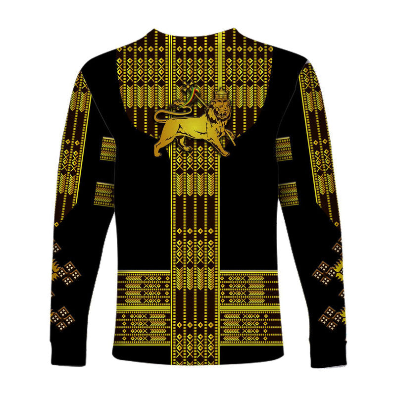 Ethiopia Long Sleeve Shirt Ethiopian Lion Of Judah Tibeb Vibes - Black LT8 - Wonder Print Shop