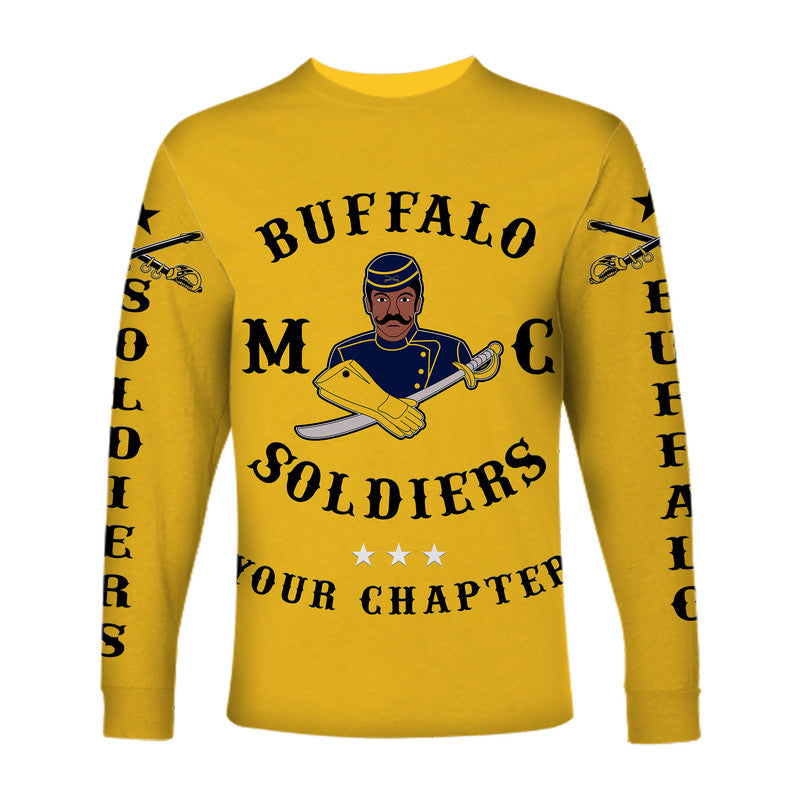 (Custom Personalised) Buffalo Soldiers Motorcycle Club BSMC Long Sleeve Shirt Simple Style - Gold LT8 - Wonder Print Shop
