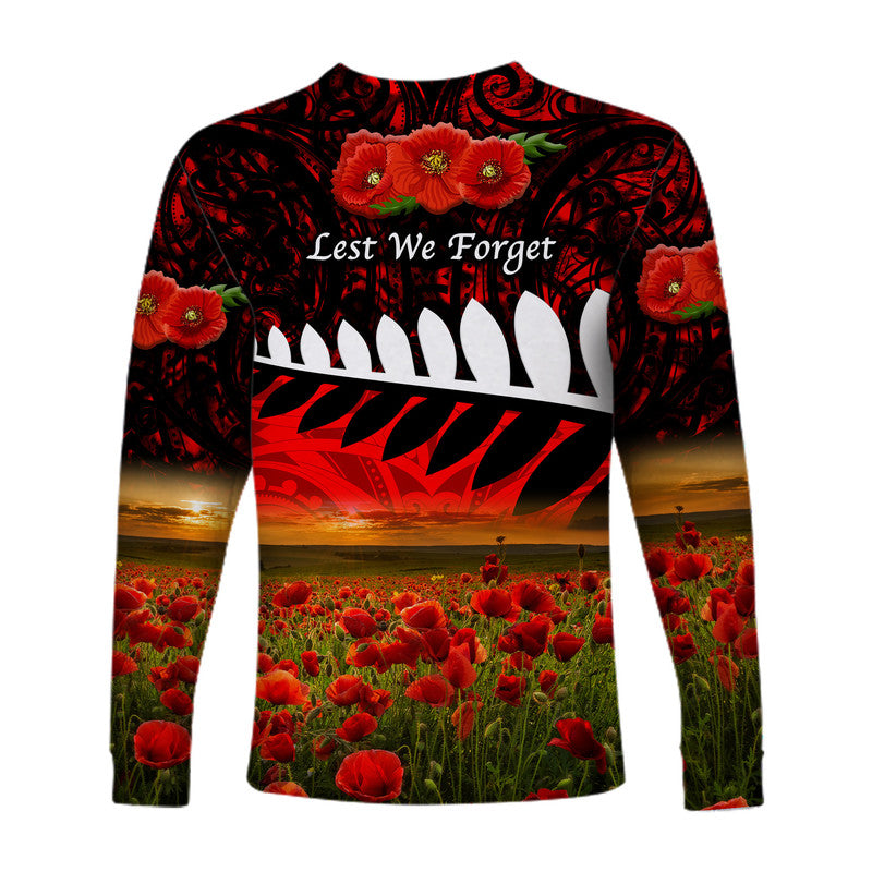 New Zealand Maori ANZAC Long Sleeve Shirt Poppy Vibes Red LT8 - Wonder Print Shop