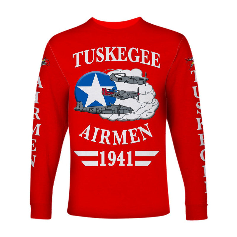 (Custom Personalised) Tuskegee Airmen Long Sleeve Shirt The Red Tails Simple Style - Red LT8 - Wonder Print Shop