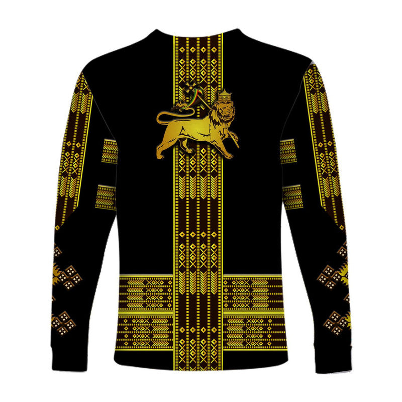Ethiopia Long Sleeve Shirt Ethiopian Lion Of Judah Simple Tibeb Style - Black LT8 - Wonder Print Shop