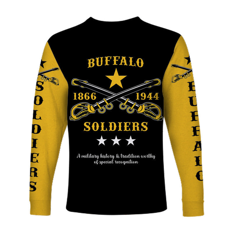(Custom Personalised) Buffalo Soldiers Long Sleeve Shirt African American Military Simple Style - Black Gold LT8 - Wonder Print Shop