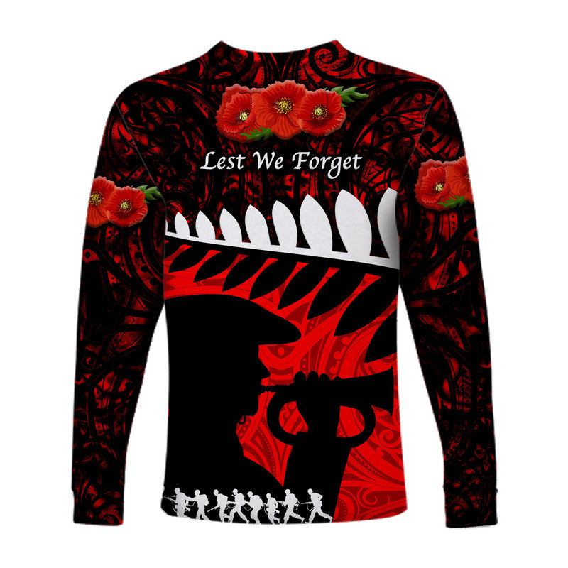 New Zealand Maori ANZAC Long Sleeve Shirt Remembrance Soldier Red LT8 - Wonder Print Shop
