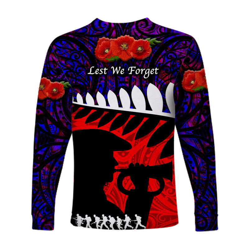 New Zealand Maori ANZAC Long Sleeve Shirt Remembrance Soldier Purple LT8 - Wonder Print Shop