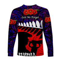New Zealand Maori ANZAC Long Sleeve Shirt Remembrance Soldier Purple LT8 - Wonder Print Shop