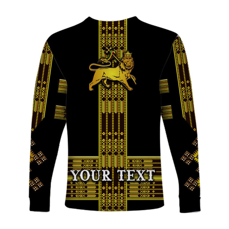 (Custom Personalised) Ethiopia Long Sleeve Shirt Ethiopian Lion Of Judah Simple Tibeb Style - Black LT8 - Wonder Print Shop