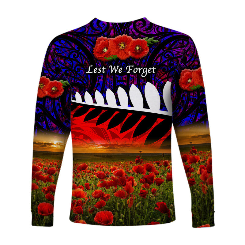 New Zealand Maori ANZAC Long Sleeve Shirt Poppy Vibes Purple LT8 - Wonder Print Shop
