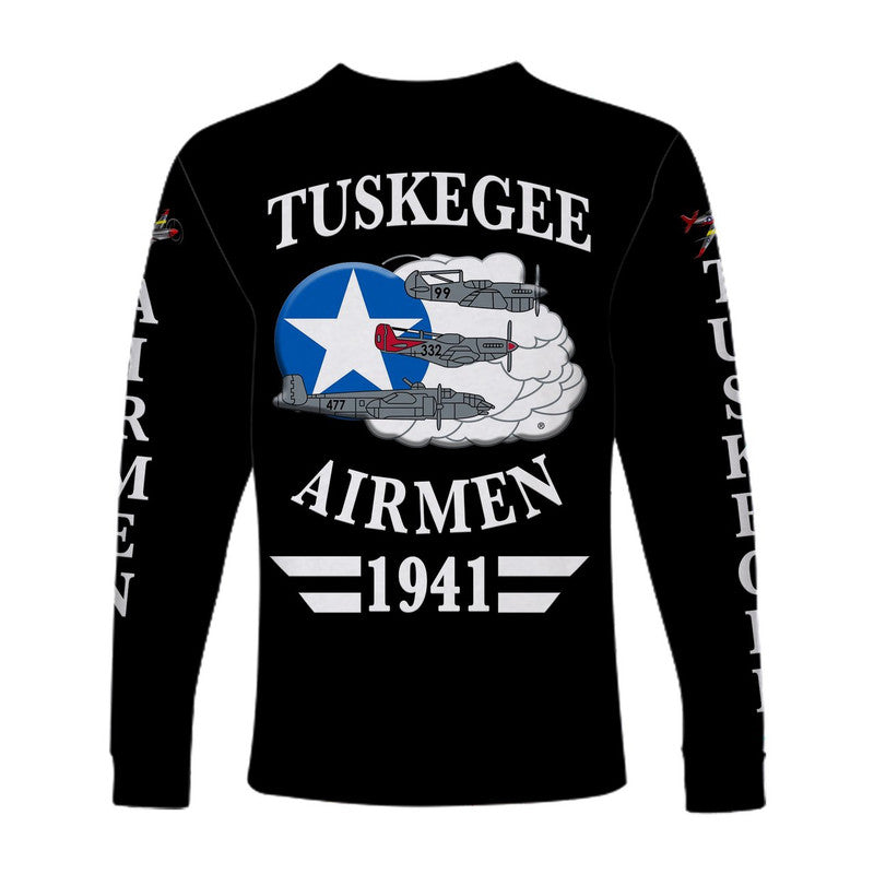 (Custom Personalised) Tuskegee Airmen Long Sleeve Shirt The Red Tails Simplified Vibes - Black LT8 - Wonder Print Shop