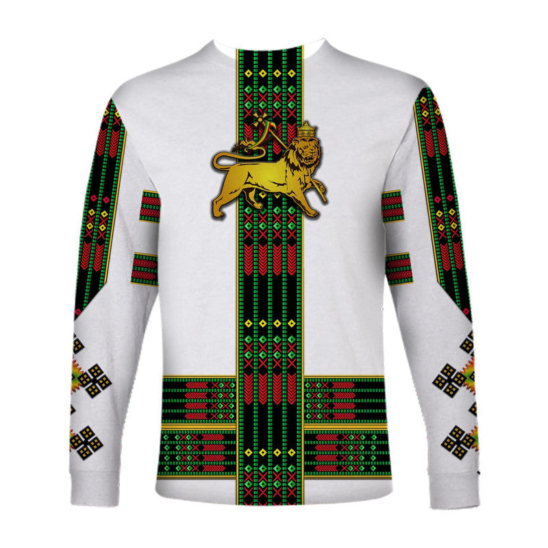 Ethiopia Long Sleeve Shirt Ethiopian Lion Of Judah Simple Tibeb Style - Flag Style LT8 - Wonder Print Shop