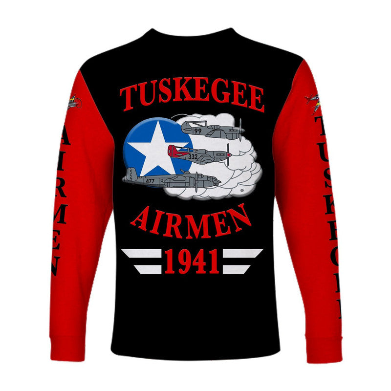 (Custom Personalised) Tuskegee Airmen Long Sleeve Shirt The Red Tails Original Style - Black Red LT8 - Wonder Print Shop