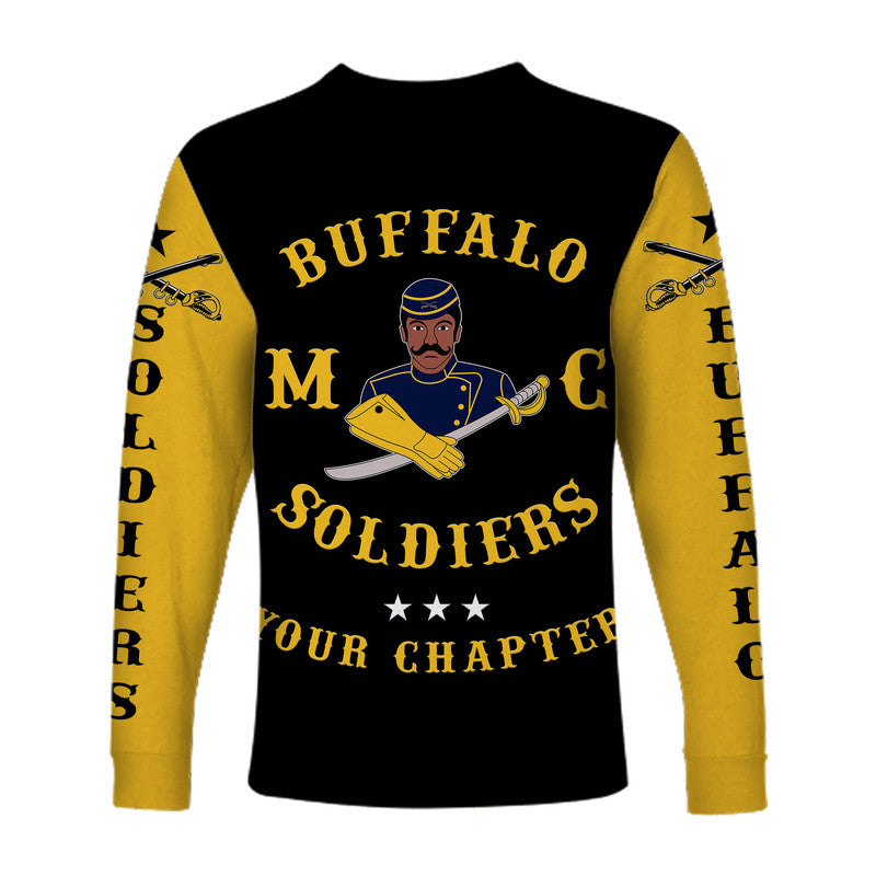 (Custom Personalised) Buffalo Soldiers Motorcycle Club BSMC Long Sleeve Shirt Simple Style - Black Gold LT8 - Wonder Print Shop