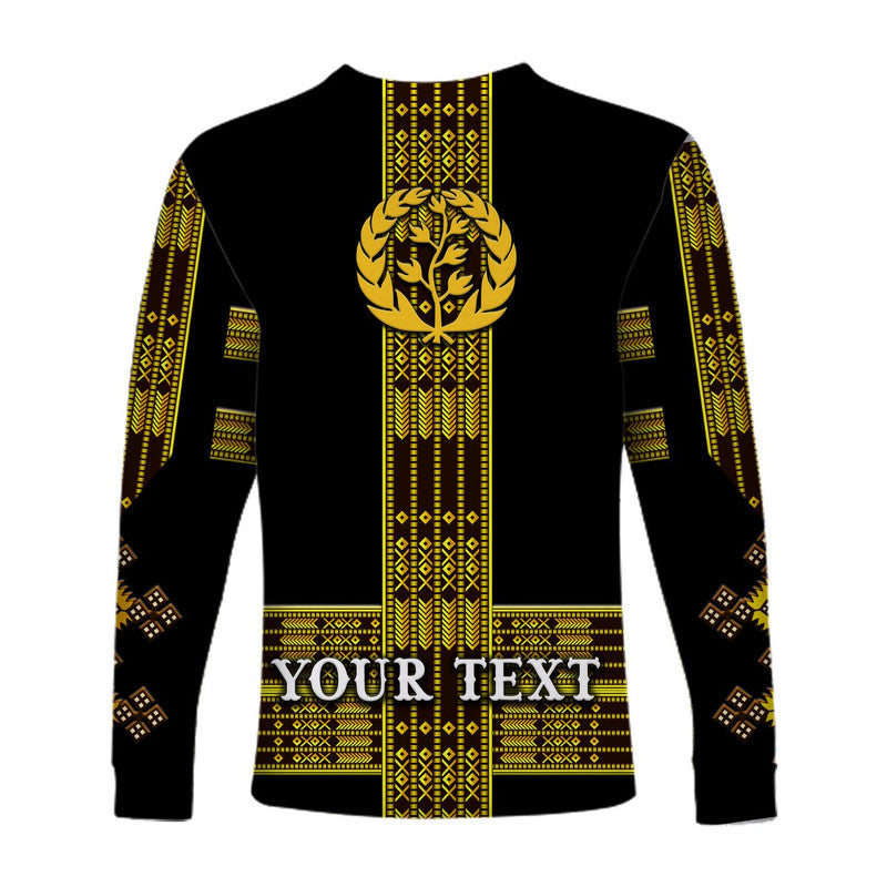 (Custom Personalised) Eritrea Long Sleeve Shirt Fancy Simple Tibeb Style - Black LT8 - Wonder Print Shop