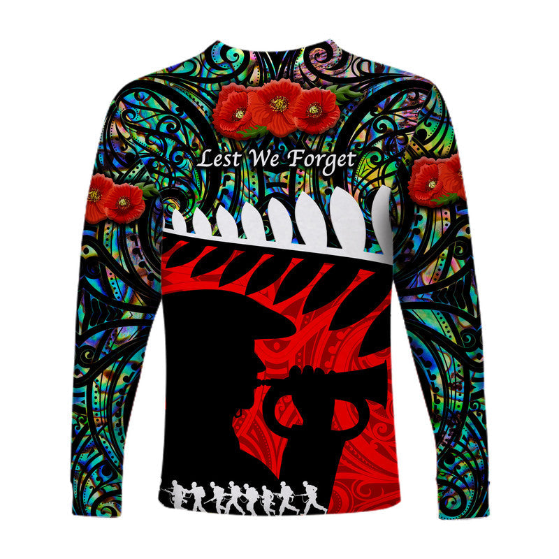 New Zealand Maori ANZAC Long Sleeve Shirt Remembrance Soldier Paua Shell LT8 - Wonder Print Shop