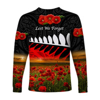 New Zealand Maori ANZAC Long Sleeve Shirt Poppy Vibes Black LT8 - Wonder Print Shop