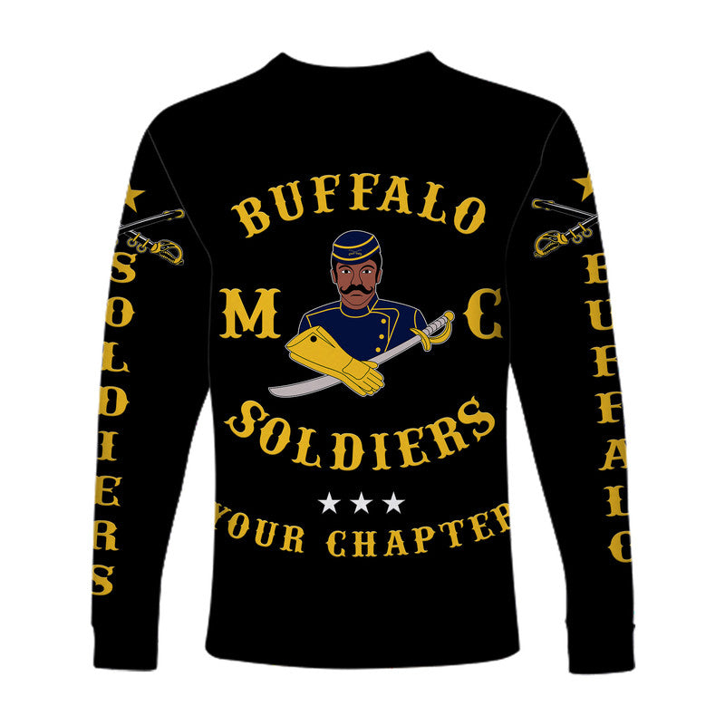 (Custom Personalised) Buffalo Soldiers Motorcycle Club BSMC Long Sleeve Shirt Simple Style - Black LT8 - Wonder Print Shop