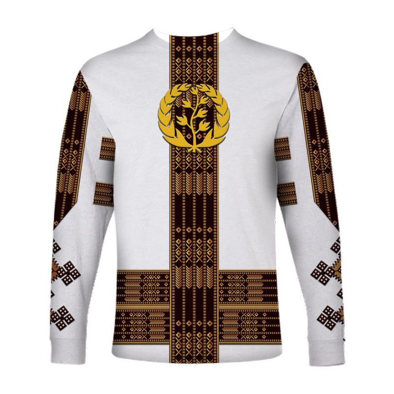 Eritrea Long Sleeve Shirt Fancy Simple Tibeb Style - White LT8 - Wonder Print Shop