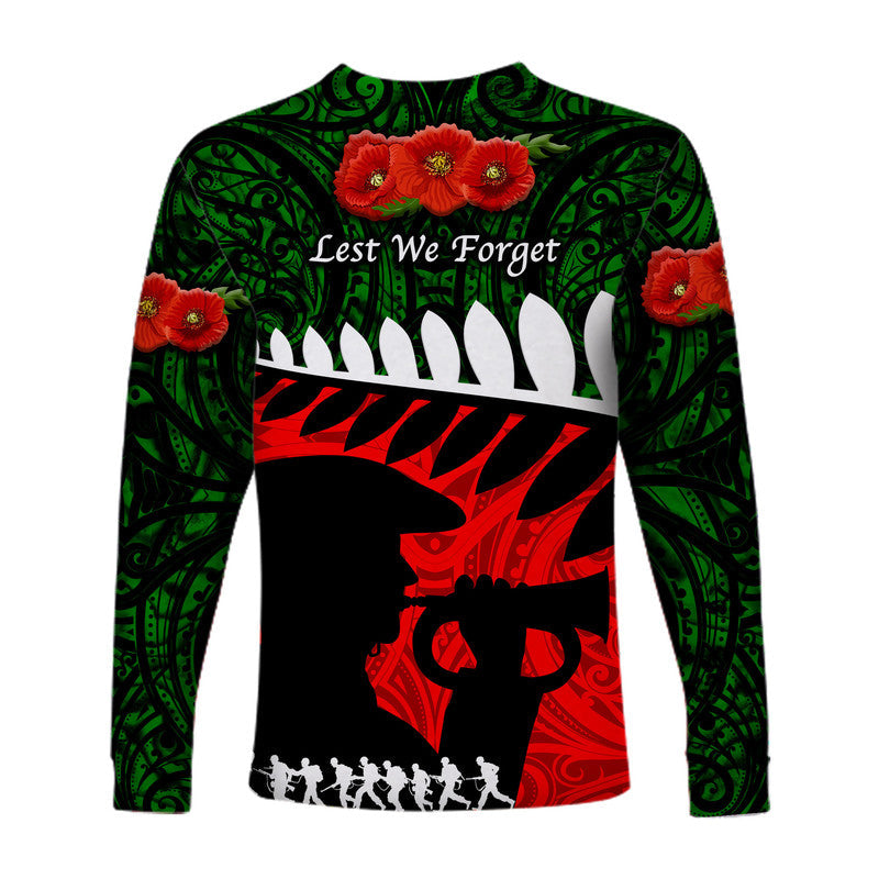 New Zealand Maori ANZAC Long Sleeve Shirt Remembrance Soldier Green LT8 - Wonder Print Shop