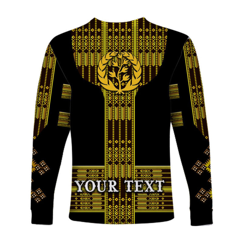 (Custom Personalised) Eritrea Long Sleeve Shirt Fancy Tibeb Vibes - Black LT8 - Wonder Print Shop