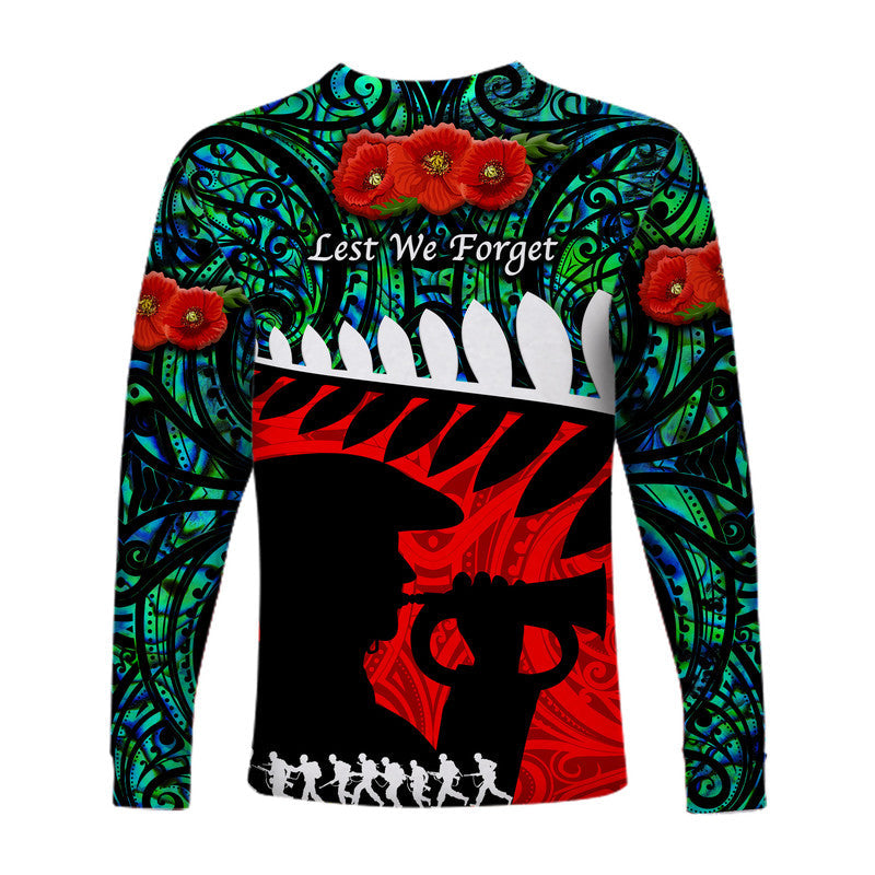 New Zealand Maori ANZAC Long Sleeve Shirt Remembrance Soldier Turquoise LT8 - Wonder Print Shop