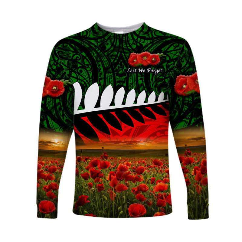 New Zealand Maori ANZAC Long Sleeve Shirt Poppy Vibes Green LT8 - Wonder Print Shop
