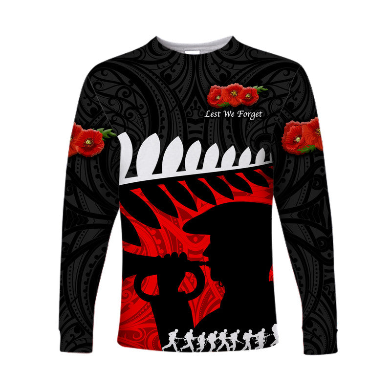 New Zealand Maori ANZAC Long Sleeve Shirt Remembrance Soldier Black LT8 - Wonder Print Shop
