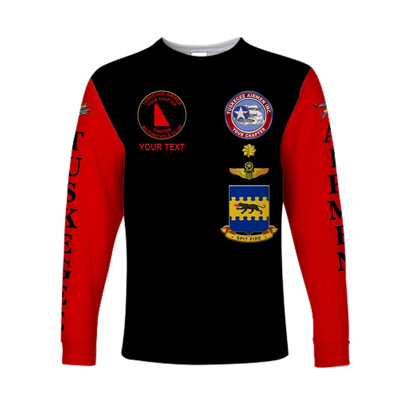 (Custom Personalised) Tuskegee Airmen Motorcycle Club Long Sleeve Shirt TAMC Spit Fire Unique Style - Black Red LT8 - Wonder Print Shop