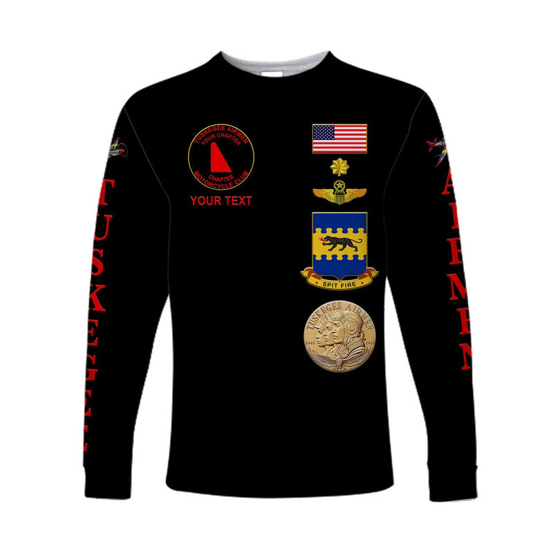 (Custom Personalised) Tuskegee Airmen Motorcycle Club Long Sleeve Shirt TAMC Spit Fire Simple Style - Black LT8 - Wonder Print Shop