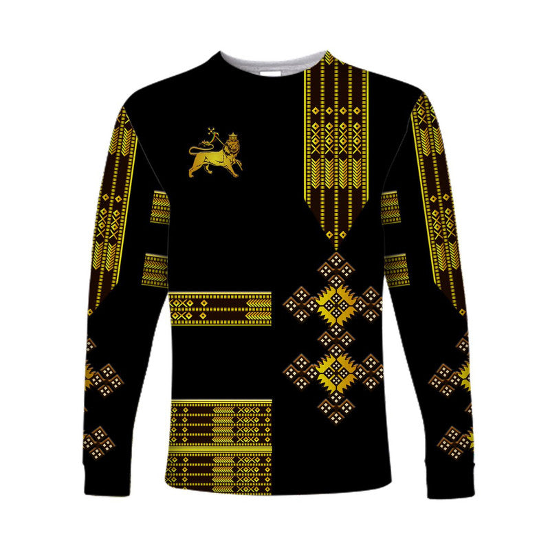 (Custom Personalised) Ethiopia Long Sleeve Shirt Ethiopian Lion Of Judah Simple Tibeb Style - Black LT8 - Wonder Print Shop