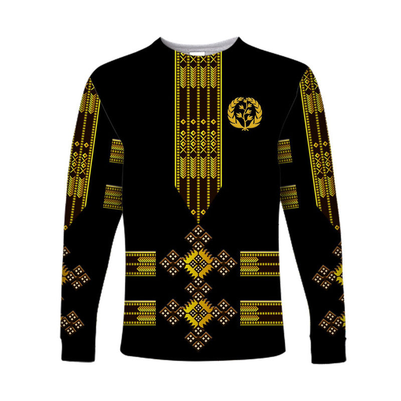 (Custom Personalised) Eritrea Long Sleeve Shirt Fancy Tibeb Vibes NO.1 Ver - Black LT8 - Wonder Print Shop