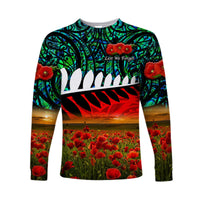 New Zealand Maori ANZAC Long Sleeve Shirt Poppy Vibes Turquoise LT8 - Wonder Print Shop