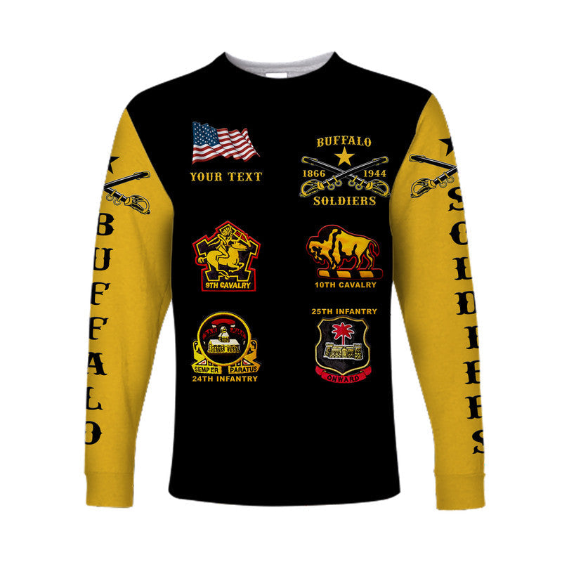 (Custom Personalised) Buffalo Soldiers Long Sleeve Shirt African American Military Original Style - Black Gold LT8 - Wonder Print Shop