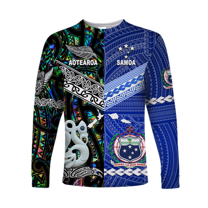 Samoa and New Zealand Long Sleeve Shirt Together Paua Shell LT8 - Wonder Print Shop