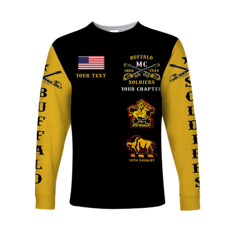 (Custom Personalised) Buffalo Soldiers Motorcycle Club BSMC Long Sleeve Shirt Original Style - Black Gold LT8 - Wonder Print Shop