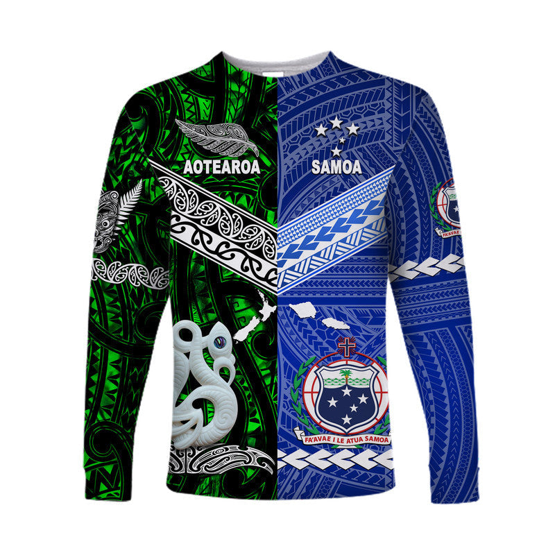 Samoa and New Zealand Long Sleeve Shirt Together Green LT8 - Wonder Print Shop