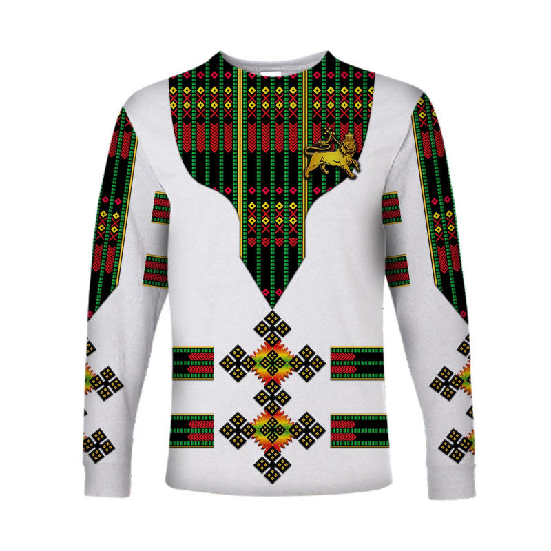 (Custom Personalised) Ethiopia Long Sleeve Shirt Ethiopian Lion Of Judah Tibeb Vibes - Flag Style LT8 - Wonder Print Shop