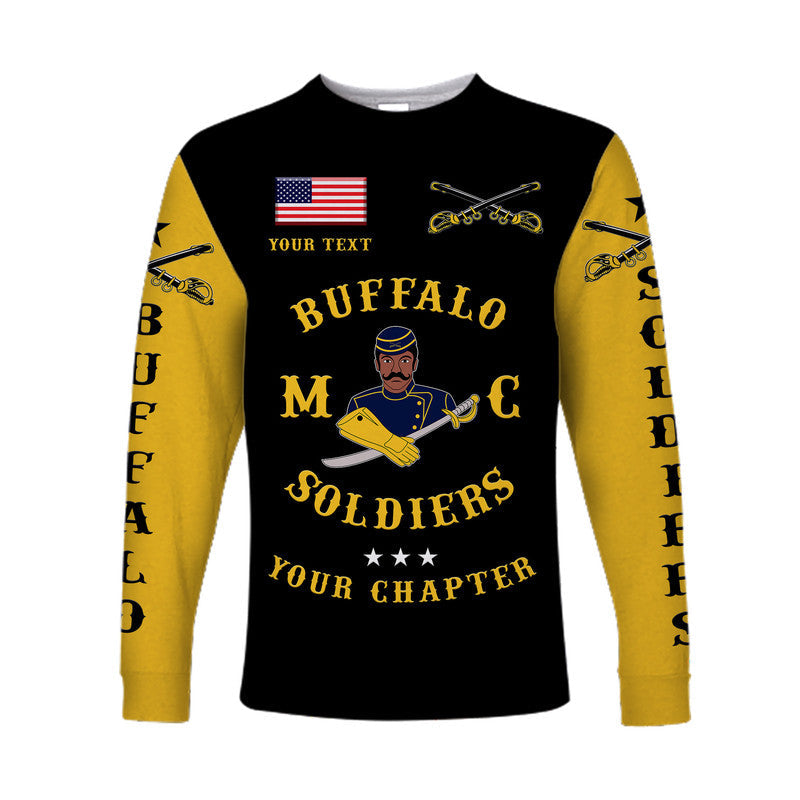 (Custom Personalised) Buffalo Soldiers Motorcycle Club BSMC Long Sleeve Shirt Simple Style - Black Gold LT8 - Wonder Print Shop
