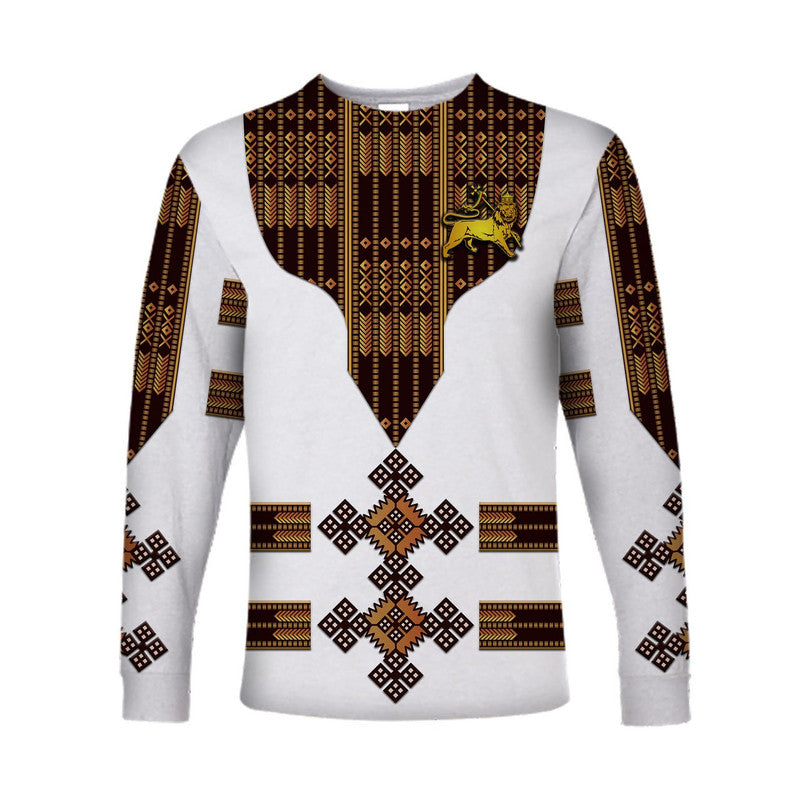 (Custom Personalised) Ethiopia Long Sleeve Shirt Ethiopian Lion Of Judah Tibeb Vibes - White LT8 - Wonder Print Shop