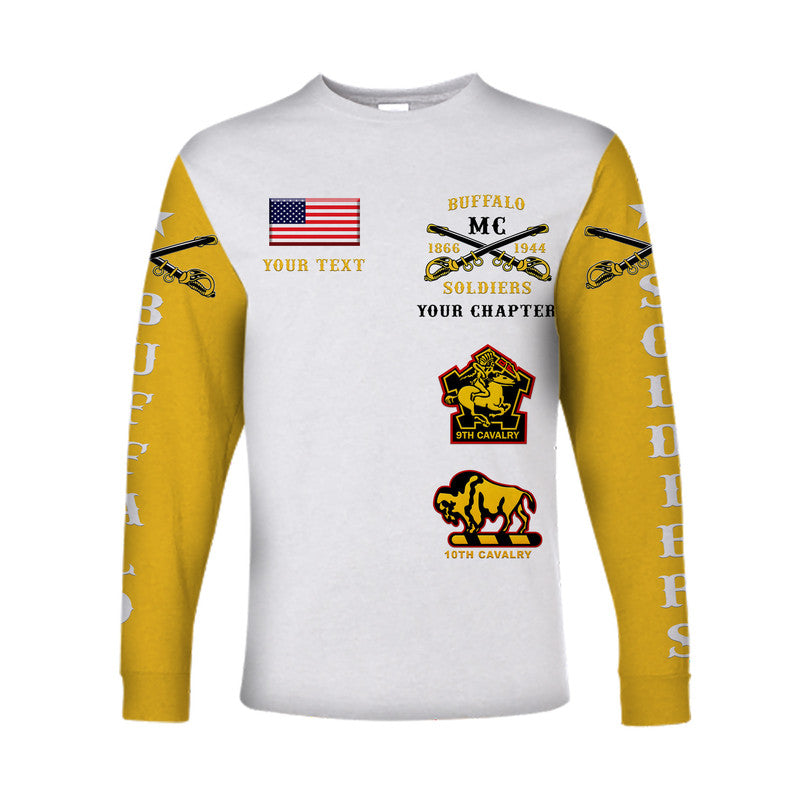 (Custom Personalised) Buffalo Soldiers Motorcycle Club BSMC Long Sleeve Shirt Original Style - White Gold LT8 - Wonder Print Shop