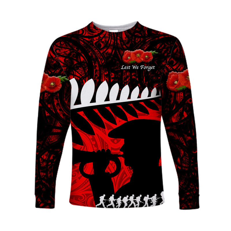 New Zealand Maori ANZAC Long Sleeve Shirt Remembrance Soldier Red LT8 - Wonder Print Shop